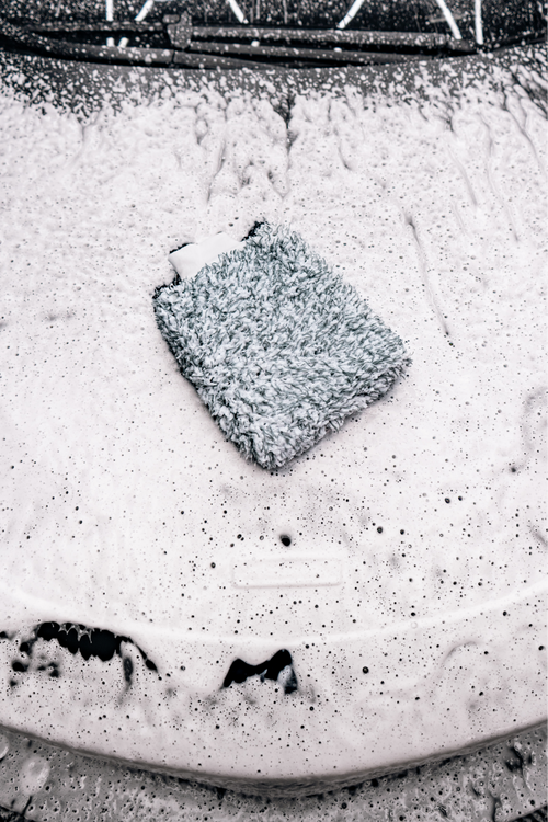 BLACKLINE MICROFIBER WASH MITT — in-use lifestyle photo