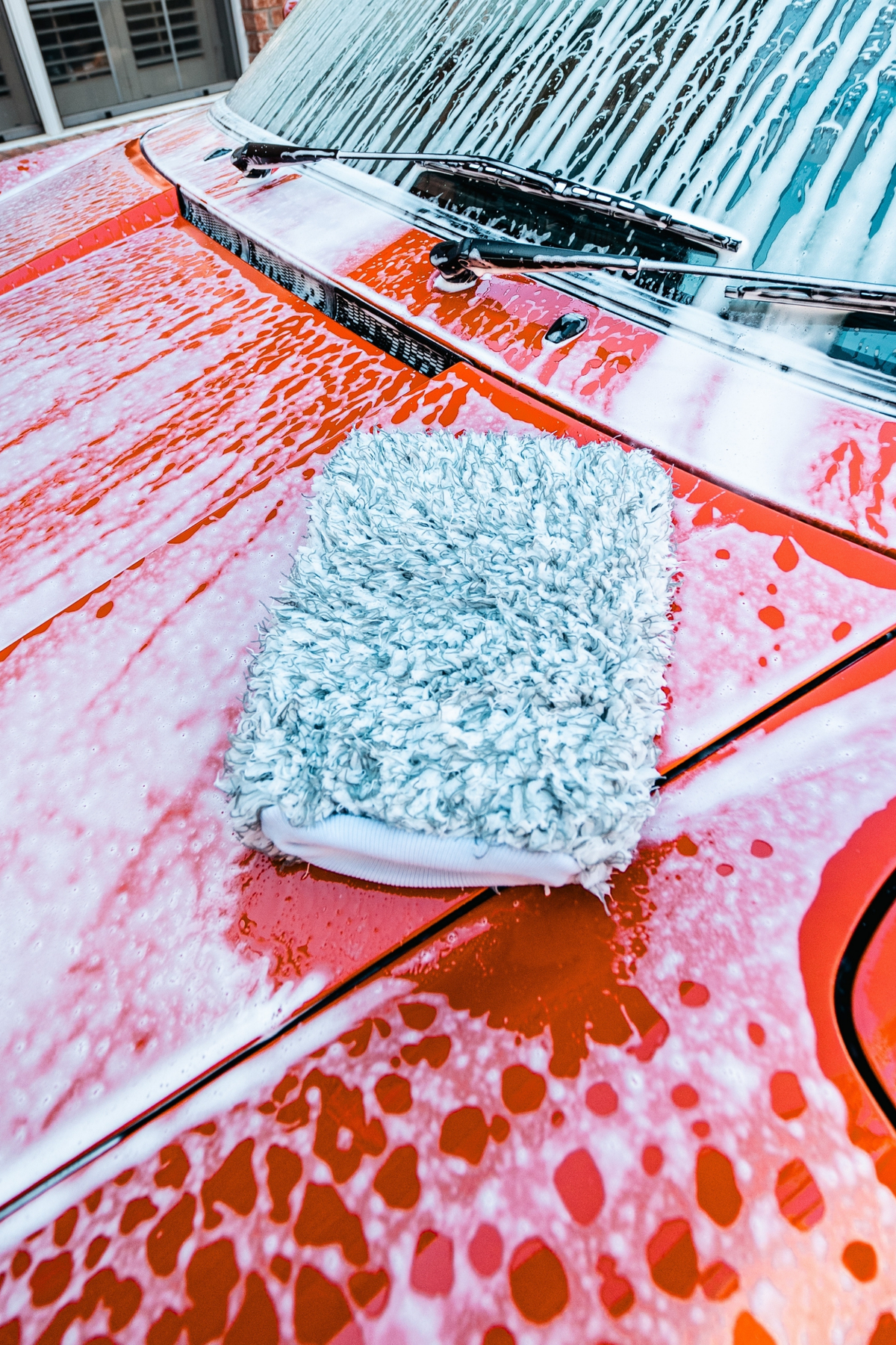 BLACKLINE MICROFIBER WASH MITT — in-use lifestyle photo