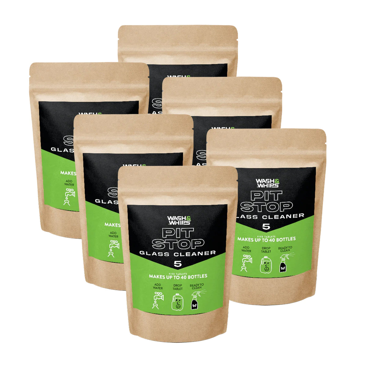 WASH&WHIPS Pit Stop Glass Cleaner / All Surface Cleaner Refill Tablets (Makes 5 Gallons) — additional product photo