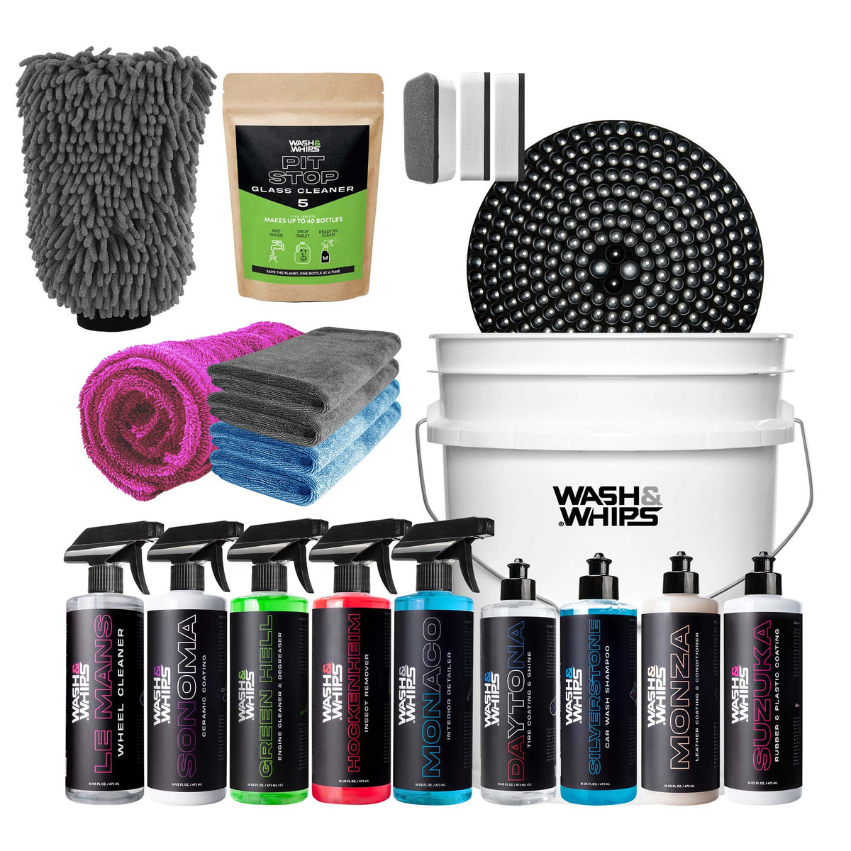 WASH&WHIPS Quick Detailing Pro Kit for Auto Detailing - 16-Piece Complete Car Care Set — close-up product detail